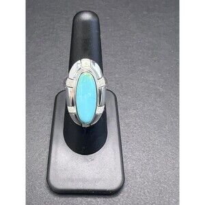 Vintage CII Mexican Sterling Silver Oval Turquoise Cabochon Ring Size 7 925
